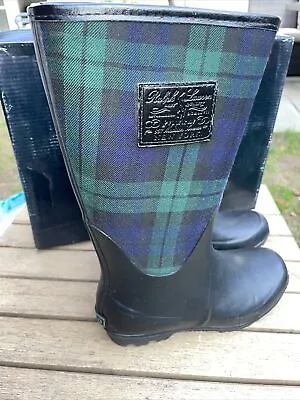 BNWT GORGEOUS Ralph Lauren WELLY Boots Wellies Size 2.5  Boys/girls BLACK TARTAN • £22