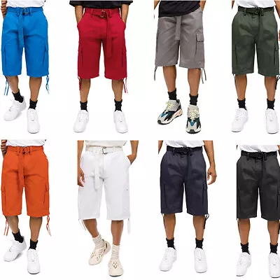 Men's Big And Tall Belted Solid Cargo Shorts Pants 9AP10EY-SOLID COLOR • $34.99