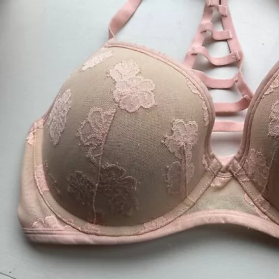 Victorias Secret Pink Lightly Lined Lace Bra 36DD Underwire Halter • $7.99