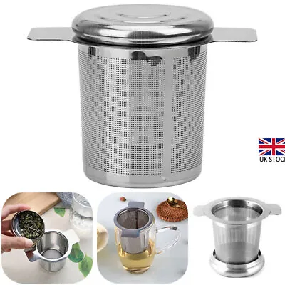 Mesh Tea Infuser Steel Cup Strainer Loose Leaf Filter W/ Lid Metal Stainless UK • £6.78