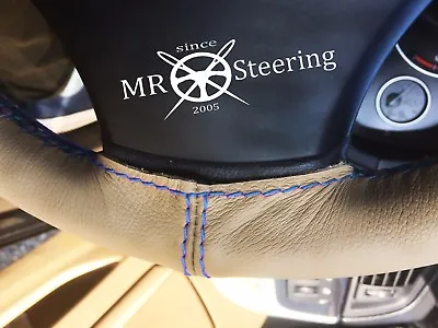 For 94+ Mercedes C W202 Beige Leather Steering Wheel Coverr Light Blue Double St • $35.90