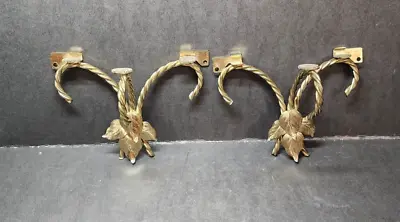 Twisted Brass Leaves Glass Wall Shelf 7  Lot Of 2 Vintage Home Interior NO GLASS • $16