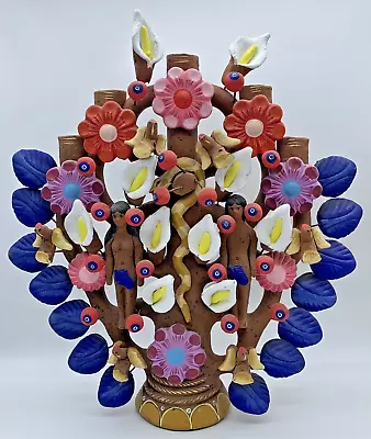 Tree Of Life Adam Eve Mexican Folk Art Clay Pottery Candelabra Mexico 17 ×14  • $245