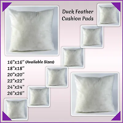£7.49 • Buy Duck Feather Cushion Pads,Inserts,Fillers,Inners Extra Filled Pillows All Sizes.
