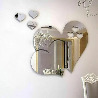  3D Removable Mirror Love Heart Wall Stickers Decal DIY Home Room Art Mural Deco • £3.99