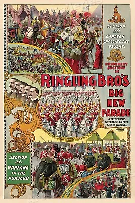 1890s Classic Circus Poster Ringling Bros Circus Parade - 20x30 • $30.27