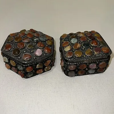 Two Tibetan Stones/Jeweled Trinket Boxes Vintage • $45