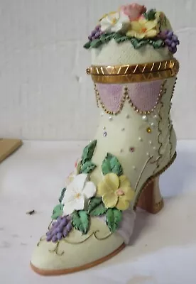 Trinket Box Boot Shoe Shape Floral Victorian June Hinged Lid VTG Resin • $9.71