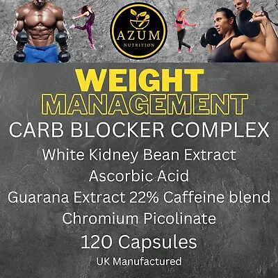 AZUM CARB BLOCKER COMPLEX White Kidney Bean Vit C Guarana &  Chromium 120 Caps • £8.95
