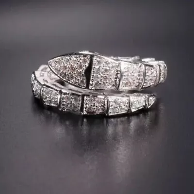 Men's Wedding Snake Ring 2Ct Round Cut Lab Created Diamond 14K White Gold Plated • $150.49