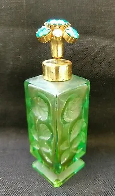 Vtg Irice Japan Rhinestone Spray Perfume Bottle Green Hand Cut Glass Atomizer • $45