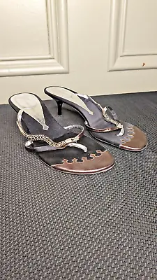 Giuseppe Zanotti Womens Black Rhinestone Strappy Snake Sandals Heels • $55