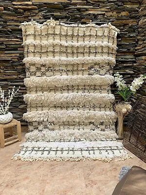 Moroccan Vintage Handira Wedding Blanket Handmade Berber Sequins Rug 03YS0047 • $1099.95