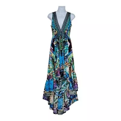 True Colours By Les Moda Clothing Resort Watercolor Sequin Flowy Dress • $65.99