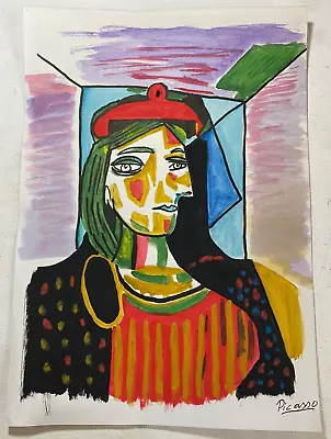 Pablo Picasso-Drawing On Paper (handmade) Signed And Printed Mixed Media Vtg • £114.95