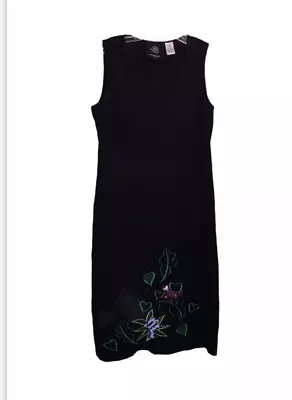 Michael Simon Event Dress Small Black Embroidered Sequin Frogs Sleeveless • $23.99