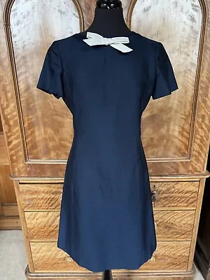 Beautiful Vintage Susan Small Navy Wool & Silk Navy Shift  Dress  - Jackie O! • £19