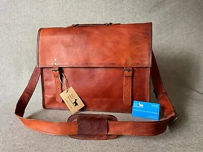 Leather Bag 17  Wide Satchel Laptop SXL+ Padded Billy Goat Designs • $116.78