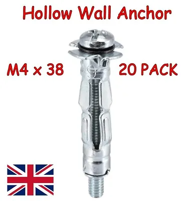 20 X HEAVY DUTY METAL PLASTERBOARD CAVITY WALL ANCHORS PLUG FIXINGS M4 X 38mm • £3.59