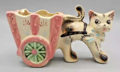 Vintage Cat Planter Kitten Pulling Cart/Carriage Ceramic Hand Painted Japan • $29.99