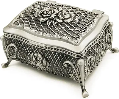 Falado Antique Emboss Alloy Metal Storage Box Music Box Wind Up And Golden Music • £36.99