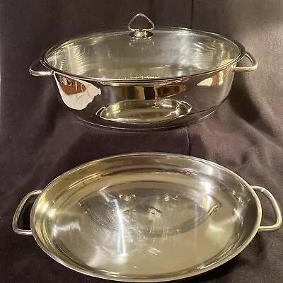 Vintage 2000 Revere 4 Pieces Roaster Roasting Pan 8.7 Qt Stainless Steel Domed • $49.95