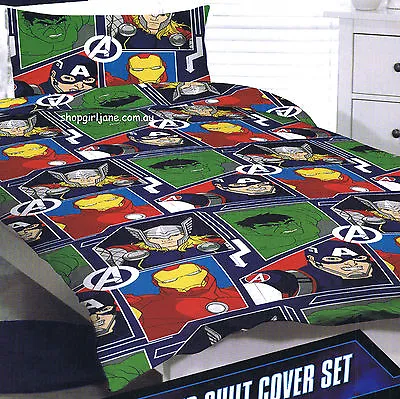 Avengers Thor Iron Man - Panels - Single/US Twin Bed Quilt Doona Duvet Cover Set • $32.15