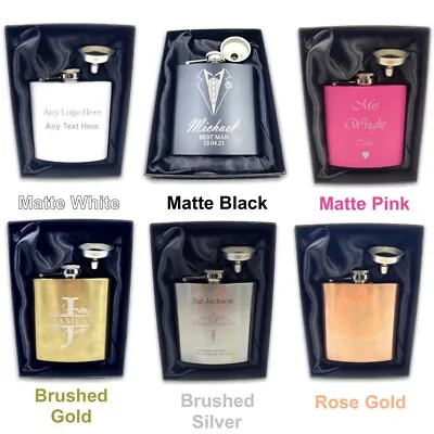 £13 • Buy 6oz Engraved Hip Flask Personalised Any Logo Any Text Metal Hipflask Gift Set