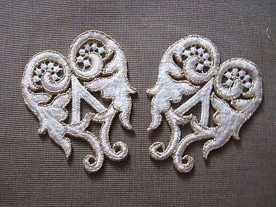 7 Pcs Gold Mylar And Ivory Rayon Venise Lace Medallion Applique • $10.99