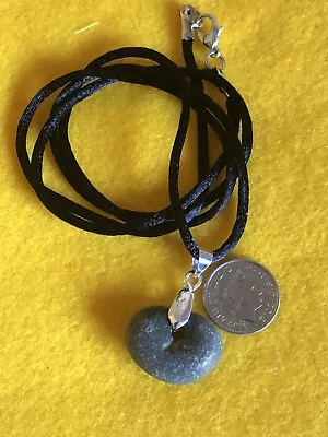 Handmade Small Grey Naturally Holed Hag/Holy Stone Pendant Necklace - 27”. • £4.50