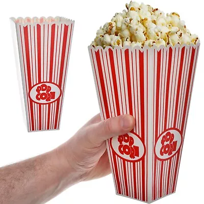 8  TALL RETRO POPCORN HOLDER Plastic Tub Bowl Cinema Box Container REUSABLE • £5.98