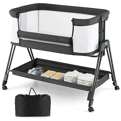 Baby Bedside Crib Folding Sleeper Bassinet Cot Bed Portable 7 Adjustable Heights • £99.95