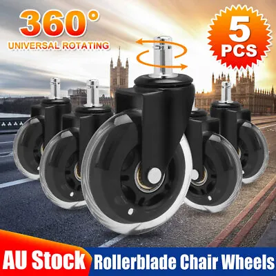 $21.45 • Buy 5Pc Home Office Desk Chair Wheels Replacement 3  Rolling Casters Grip Rings PU