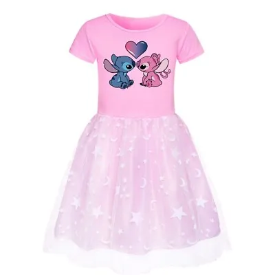 Kids Girls Stitch Rainbow Stars Mesh Skirts Party Princess Tutu Fancy Dress 2-9Y • £8.99