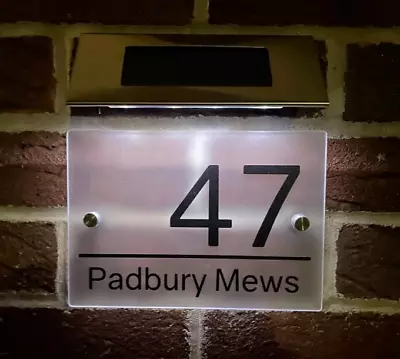 Solar Light Door Sign House Number Plaques Frosted Personalised Sign Door Plaque • £13.95