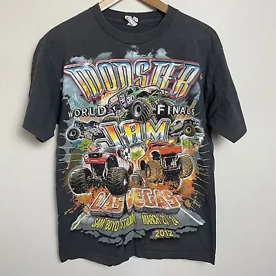 Monster Jam Men's Shirt Grey Medium Short Sleeve Double Sided Graphic 2014 AOP • $25.91