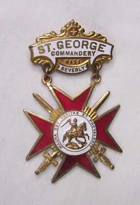 Vintage Knights Templar Masonic Medal Badge St George Commandery Beverly • $34.99