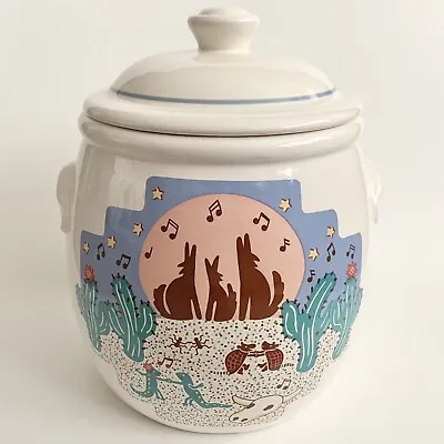 Western Theme Ceramic Cookie Jar Howling Wolf Cactus Lizard Armadillo NINA 9” • $39.96