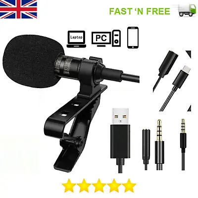 Lavalier Lapel Microphone Mini Stereo Clip On Mic Condenser For IPhone X Samsung • £4.49