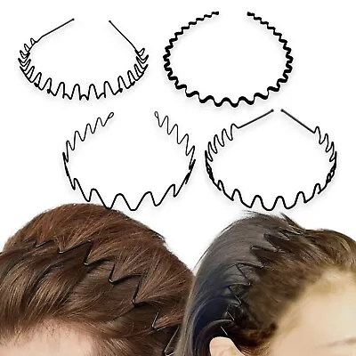 Black Metal Sports Hairband Headband Wave Alice Style Hair Band Unisex Men Women • £3.29