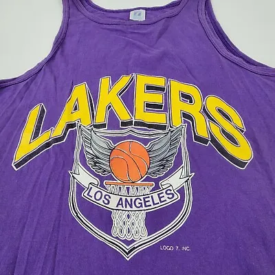 90's LA Lakers Vtg T Shirt Tank Top Los Angeles Magic Kareem L Logo 7 Single Sti • $28.99