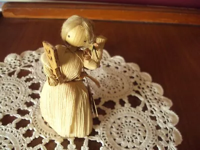 Vintage Czechoslovakian Hand Made Corn Husk Doll Girl With Scissors And Mirror • $16.59