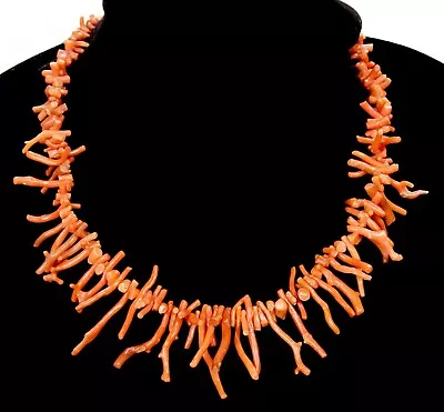 Vintage Natural Red Coral Branch Necklace Graduated 17  Mediterranean ? Old • $49.99