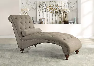 Luxurious Living Brown Chaise 1pc Stylish Solidwood Button-Tufted Comfort Pillow • $725