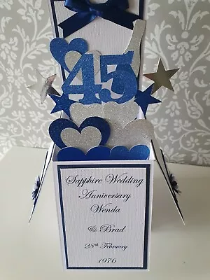 £6.99 • Buy Handmade Personalised 45th Sapphire Wedding Anniversary Pop Up Card. Blue/Silver