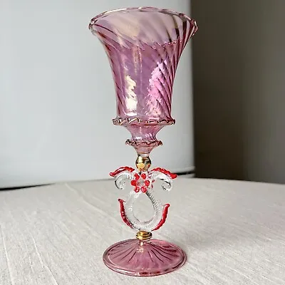 Vintage Venetian Murano Glass Wine Goblet Flower Stem Art Glass Hand-Blown • $150