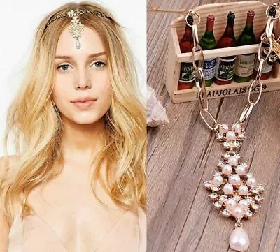 £3.99 • Buy Rhinestone Pearl  Headpiece Jewellery Head Chain Hair Clip Headdress Accessories