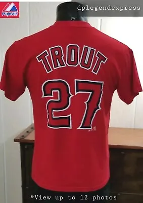 MLB California LA Angels Baseball Mike Trout #27 Red Majestic Jersey T-Shirt M  • $15.99