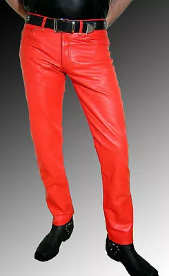 Mens RED Genuine Leather Lambskin High Quality Pants Plain Casual Wear Pant • $141