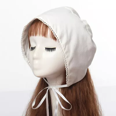 Women American Pioneer White Bonnet Vintage Lady Hat Victorian Maid Lace-Up Hat • $16.49